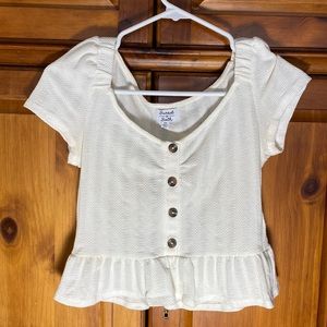 Sunset & Sixth Boutique Top Women’s Cream White Cropped Fancy Sexy Shirt